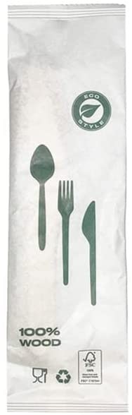 TigerChef 100% Eco-Friendly Biodegradable Birchwood Cutlery Sets, Individually Packed, 200/Packs