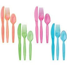 TigerChef Neon Plastic Party Cutlery Sets, Forks, Knives, Spoons, 384/Pack