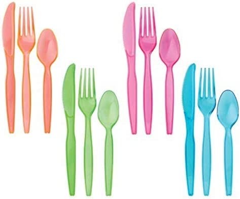 TigerChef Neon Plastic Party Cutlery Sets, Forks, Knives, Spoons, 384/Pack