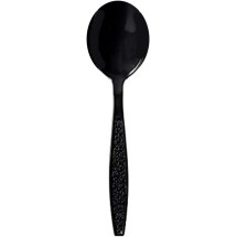 TigerChef Black Heavyweight Soup Spoons with Engraved Handle Design, 1000/Pack