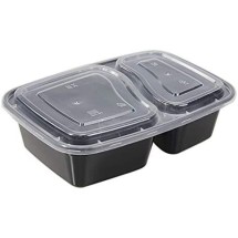 TigerChef Black Rectangular 2-Compartment Bento Box with Lid 30 oz. - 12 pcs