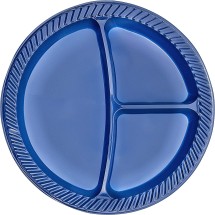TigerChef Blue Plastic 3 Compartment Divided Plates 10", 32 Plates