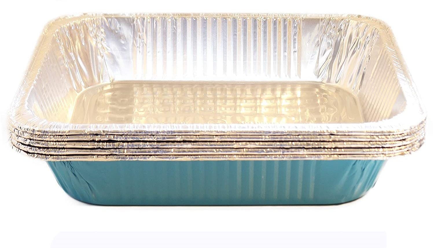 TigerChef Caribbean Blue Disposable Half Size Aluminum Foil Steam Table Pans, 9" x 13" - 5 pcs