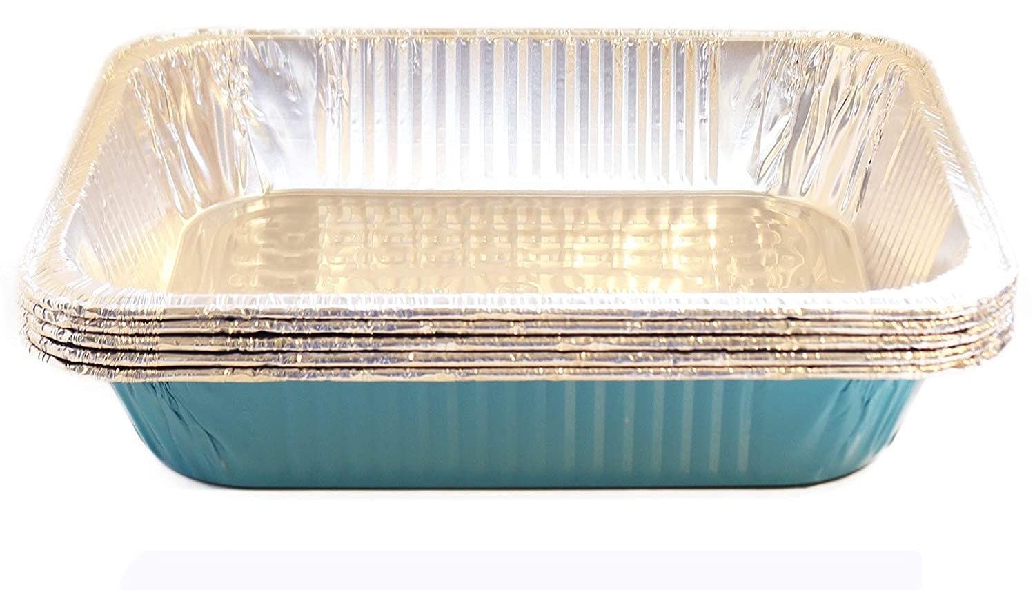 TigerChef Carribean Blue Disposable Full Size Aluminum Foil Steam Table Pans - 5 pcs