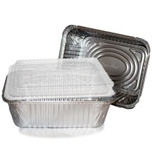 TigerChef Disposable Aluminum Oblong Foil Pan Containers with Dome Lids , 5 Lb, , 9.63" x 7.13" x 2.75" - 10/Pack
