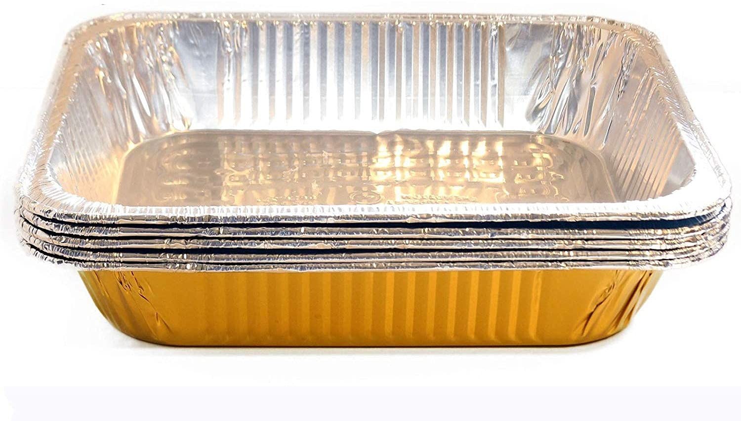 TigerChef Gold Disposable Half Size Aluminum Foil Steam Table Pans 9" x 13" - 5 pcs