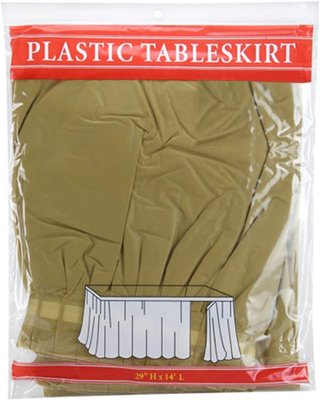 TigerChef Gold Plastic Table Skirt 14" x 29" - 3 pcs