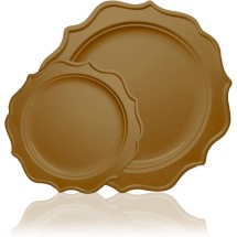 TigerChef Gold Scalloped Rim Disposable Party Plates, Includes 10&quot; and 8&quot; Plates, Service for 48