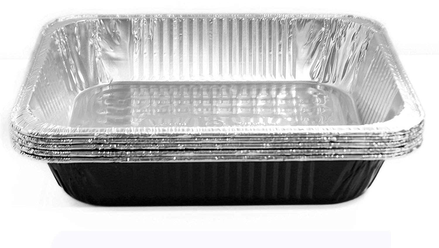 TigerChef Half Size Black Disposable Aluminum Foil Steam Table Pans - 5 pcs