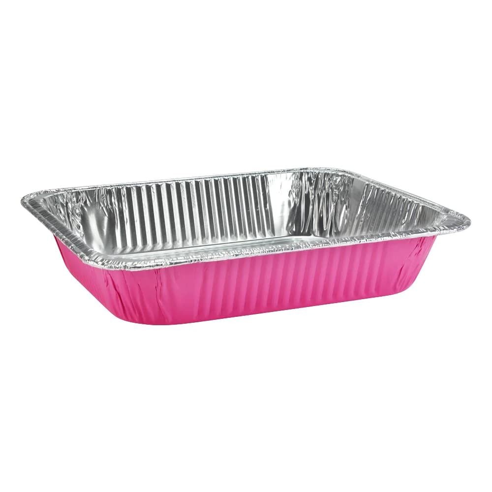 Tiger Chef Half Size Pink Disposable Aluminum Foil Steam Table Baking Pans, 12.75in x 10.38in x 2.5in Deep Disposable Chafing Pans 5-Pack