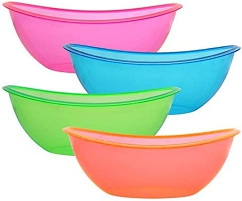 TigerChef Heavy Duty Neon Disposable Plastic Oval Contoured Bowls Set, 80 oz. - 4 pcs