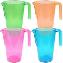 TigerChef Neon Heavy Duty Disposable Plastic Drink Pitchers 50 oz., Pink, Blue, Green, Orange, 4/Pack