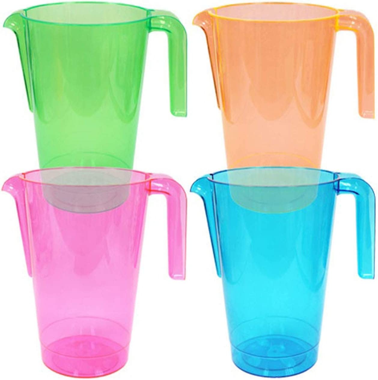 TigerChef Neon Heavy Duty Disposable Plastic Drink Pitchers 50 oz., Pink, Blue, Green, Orange, 4/Pack