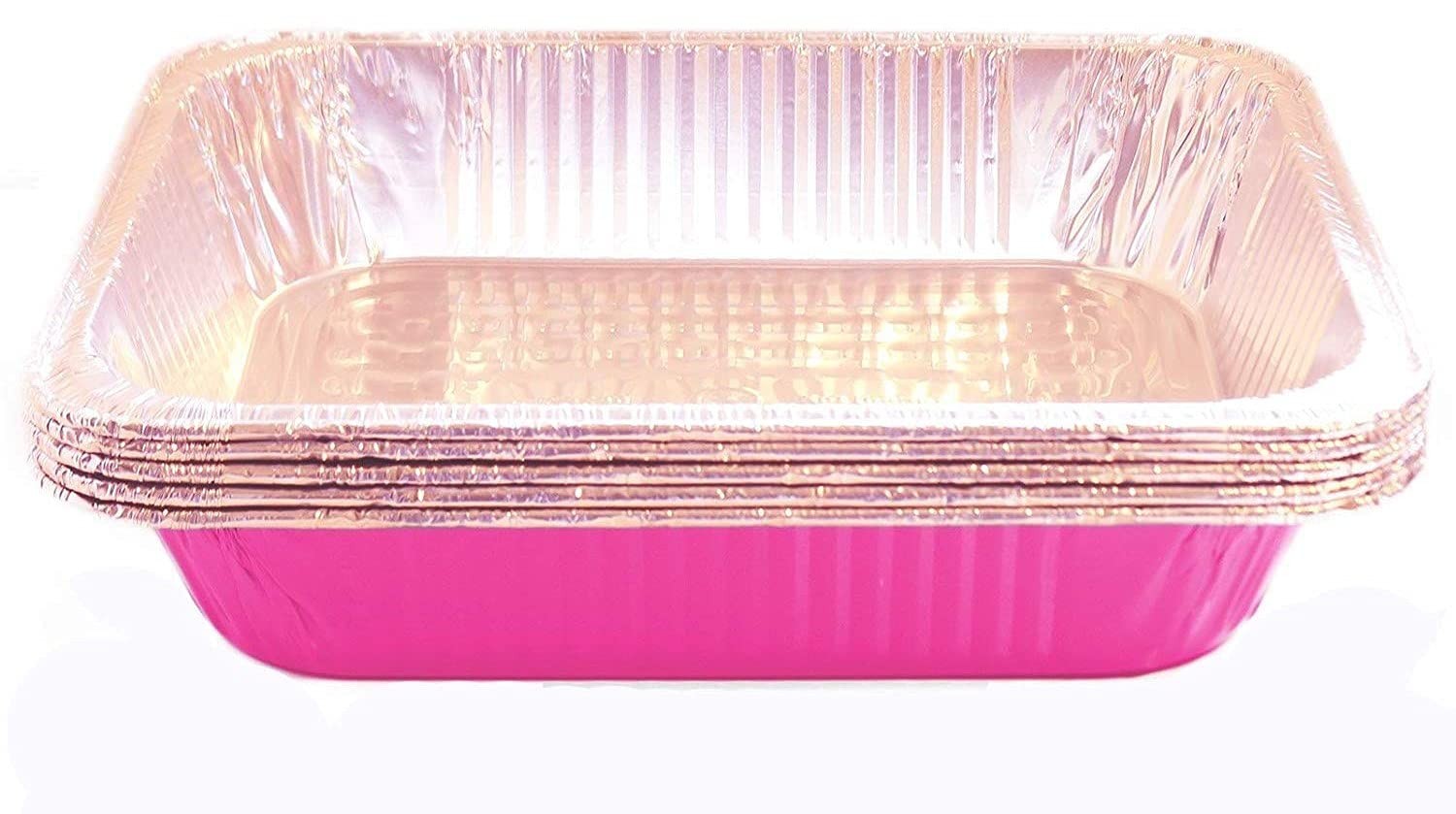 TigerChef Pink Disposable Full Size Aluminum Foil Steam Table Pans - 5 pcs