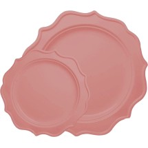 TigerChef Pink Scalloped Rim Disposable Party Set, Includes 10&quot; and 8&quot; Plates, Service for 48