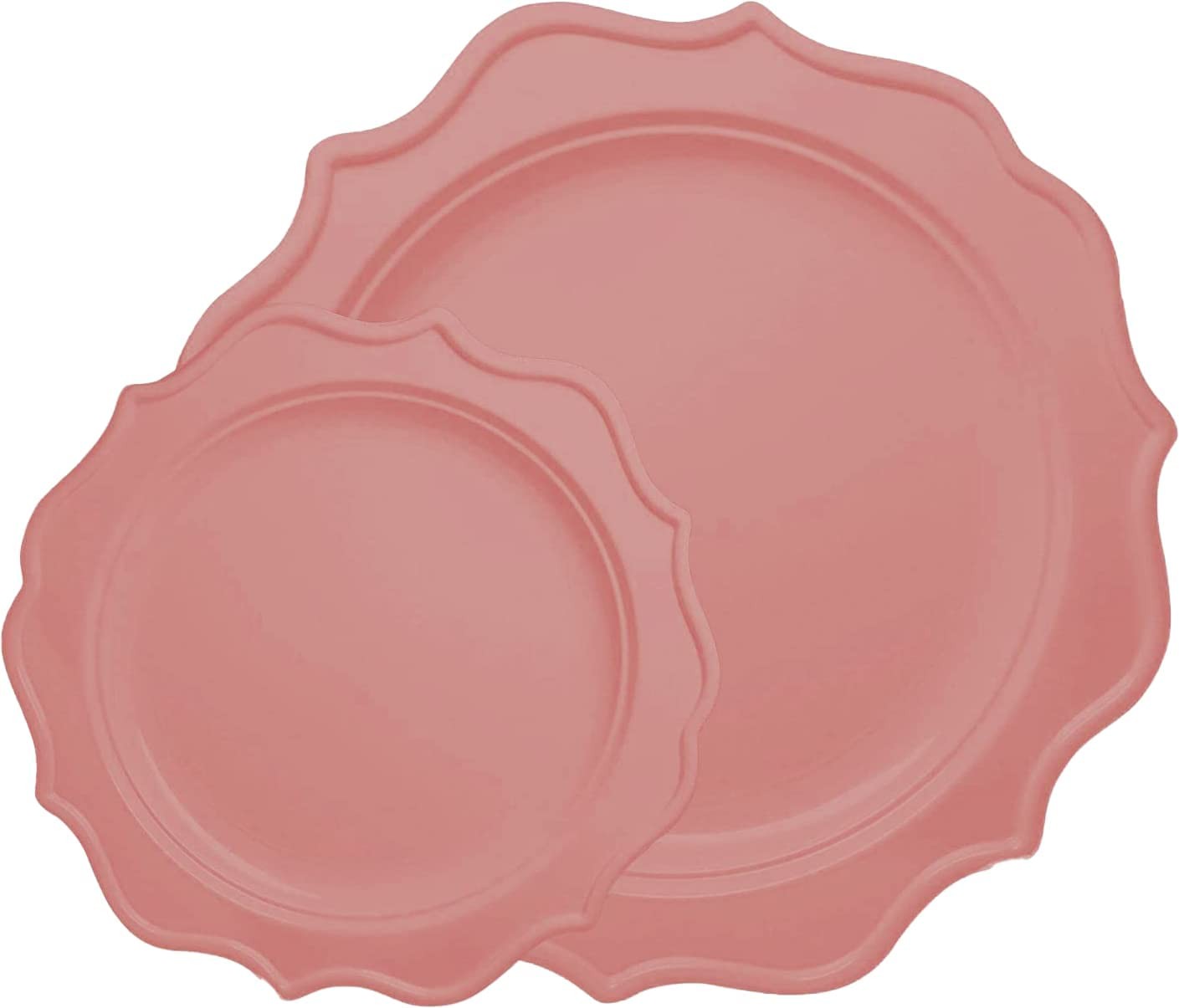 TigerChef Pink Scalloped Rim Disposable Party Set, Includes 10" and 8" Plates, Service for 48