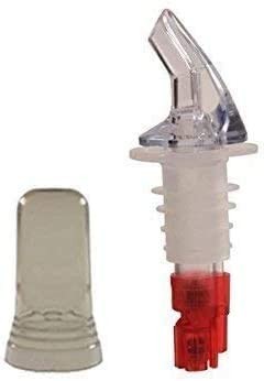 TigerChef Plastic Measured Liquor Pourer without Collar, Red, with Pourer Dust Covers 1 oz., 24/Pack