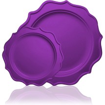 TigerChef Purple Scalloped Rim Disposable Plates Set, Includes 10&quot; and 8&quot; Plates, Service for 48