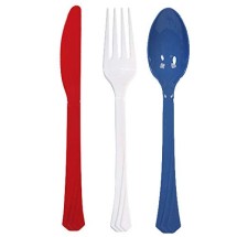 TigerChef Red, White & Blue Plastic Flatware Party Set , 144/Pack