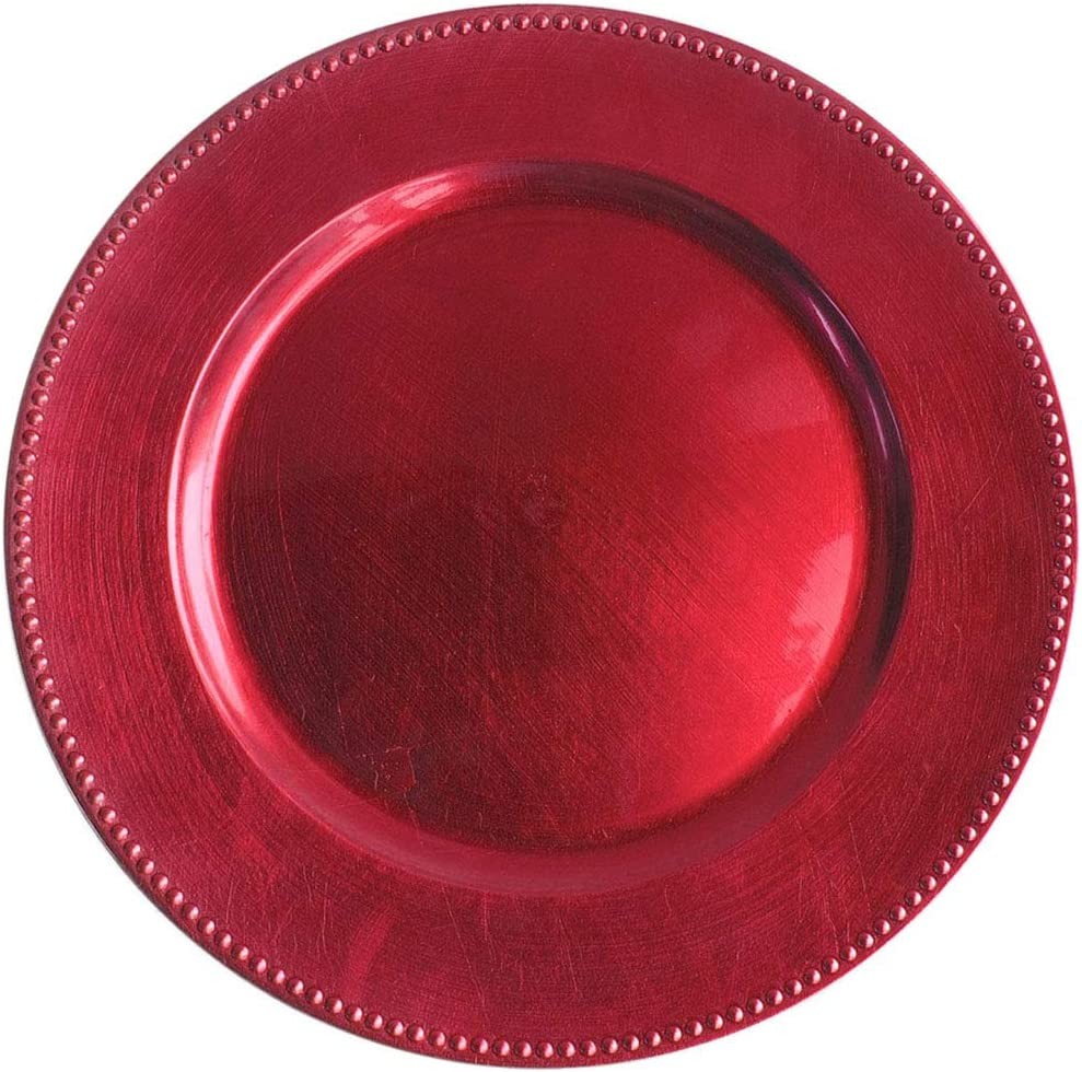 TigerChef Red Beaded Melamine Charger Plate 13" - Set of 6