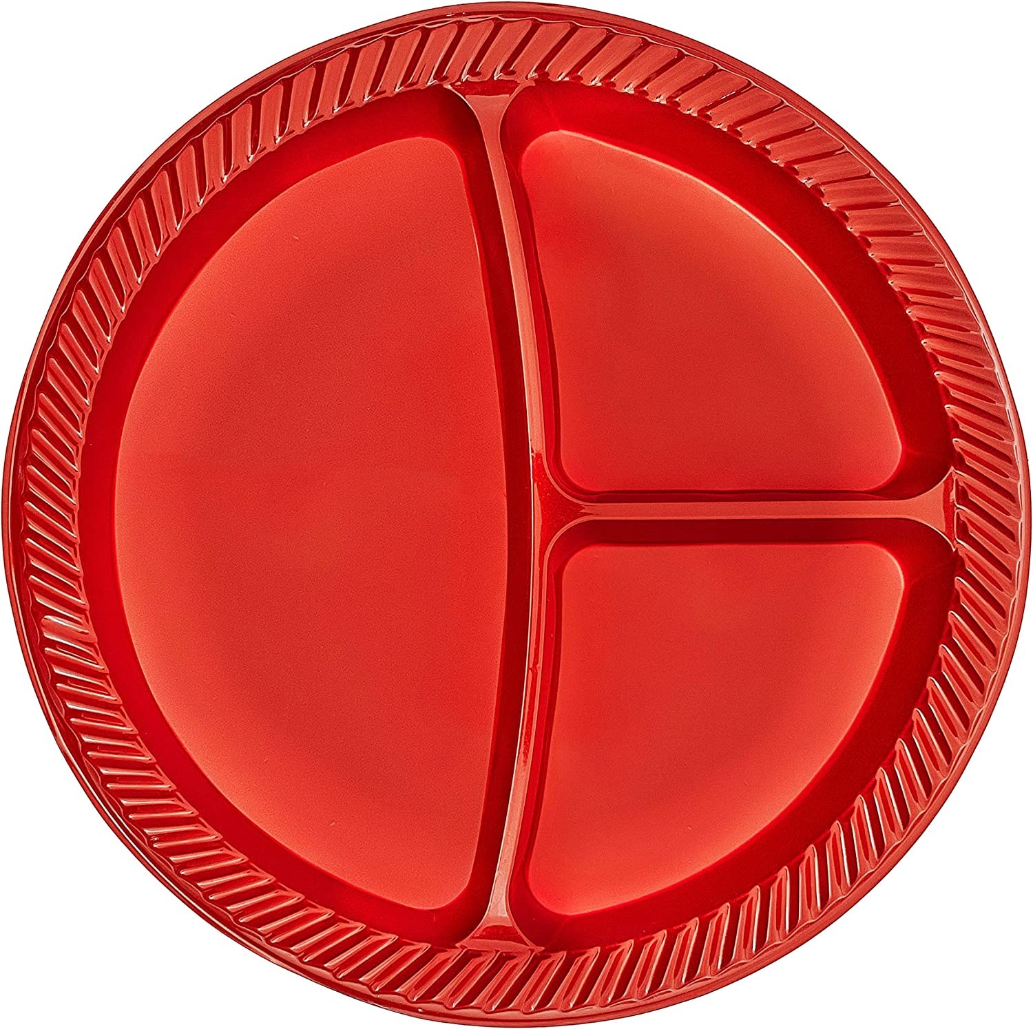 TigerChef Red Plastic 3-Compartment Divided Plates 10", 240/Plates