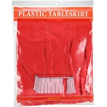 TigerChef Red Plastic Table Skirt 14" x 29"- 12/Pack