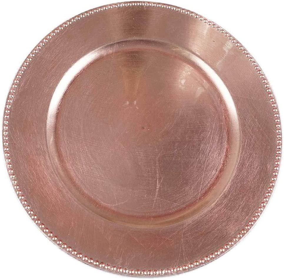 TigerChef Rose Gold Round Beaded Charger Plate 13", Set of 12