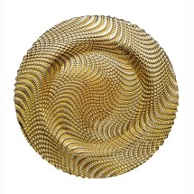 TigerChef Round Glass Gold Swirl Charger Plate 13" 