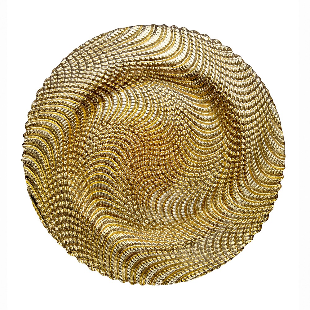 TigerChef Round Glass Gold Swirl Charger Plate 13