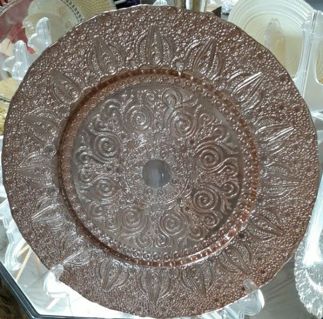 TigerChef Round Glass Rose Gold Antique Charger Plate 13