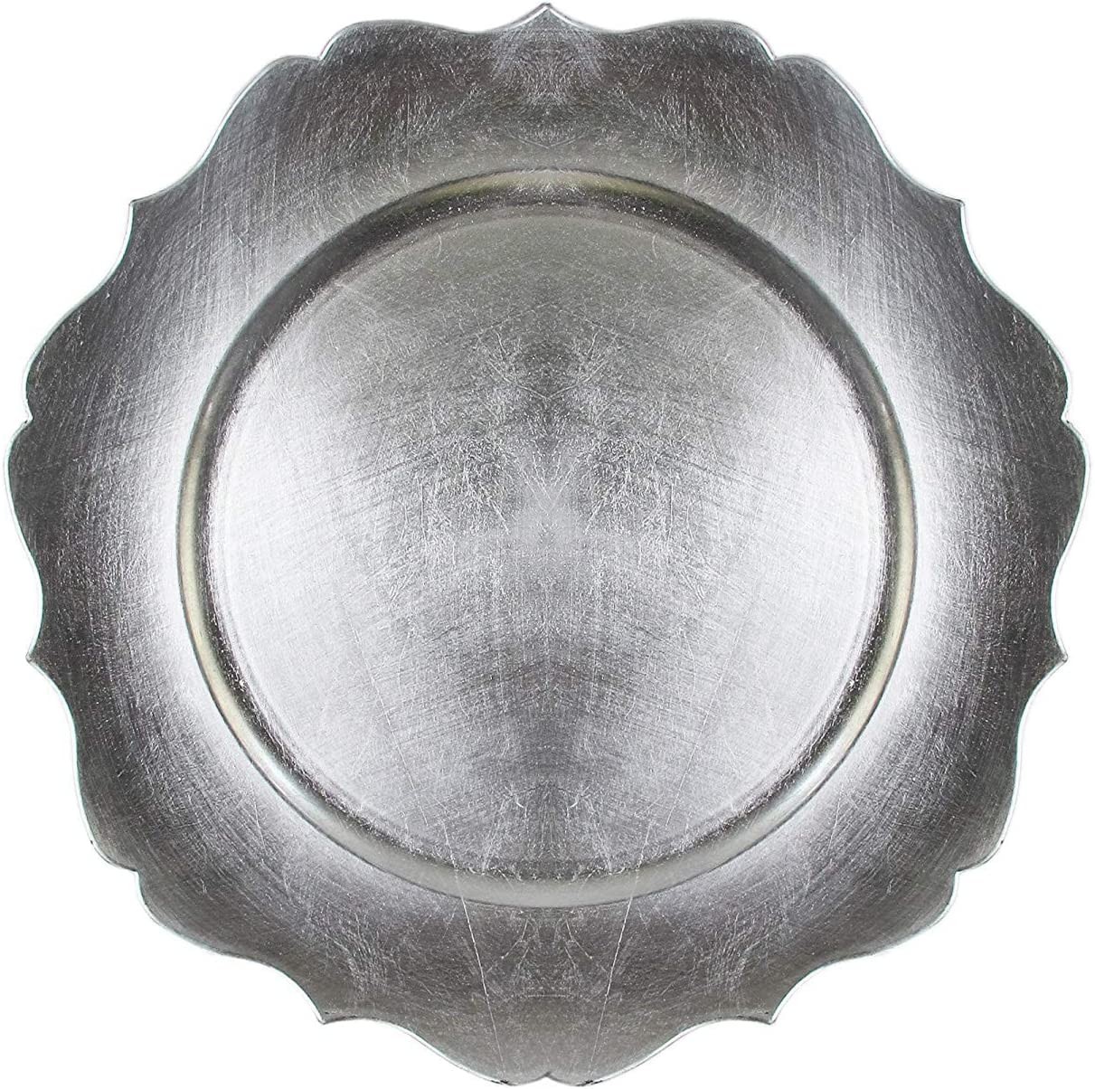 TigerChef Silver Distressed Scalloped Melamine Charger Plate 13", Set of 24