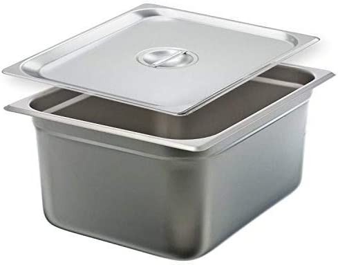 TigerChef Stainless Steel Half Size Anti-Jam Steam Table Pan with Lids 6" Deep - 2 pcs