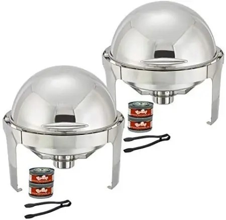 TigerChef Stainless Steel Roll Top Chafer Set, 6 Quart - 2 Sets