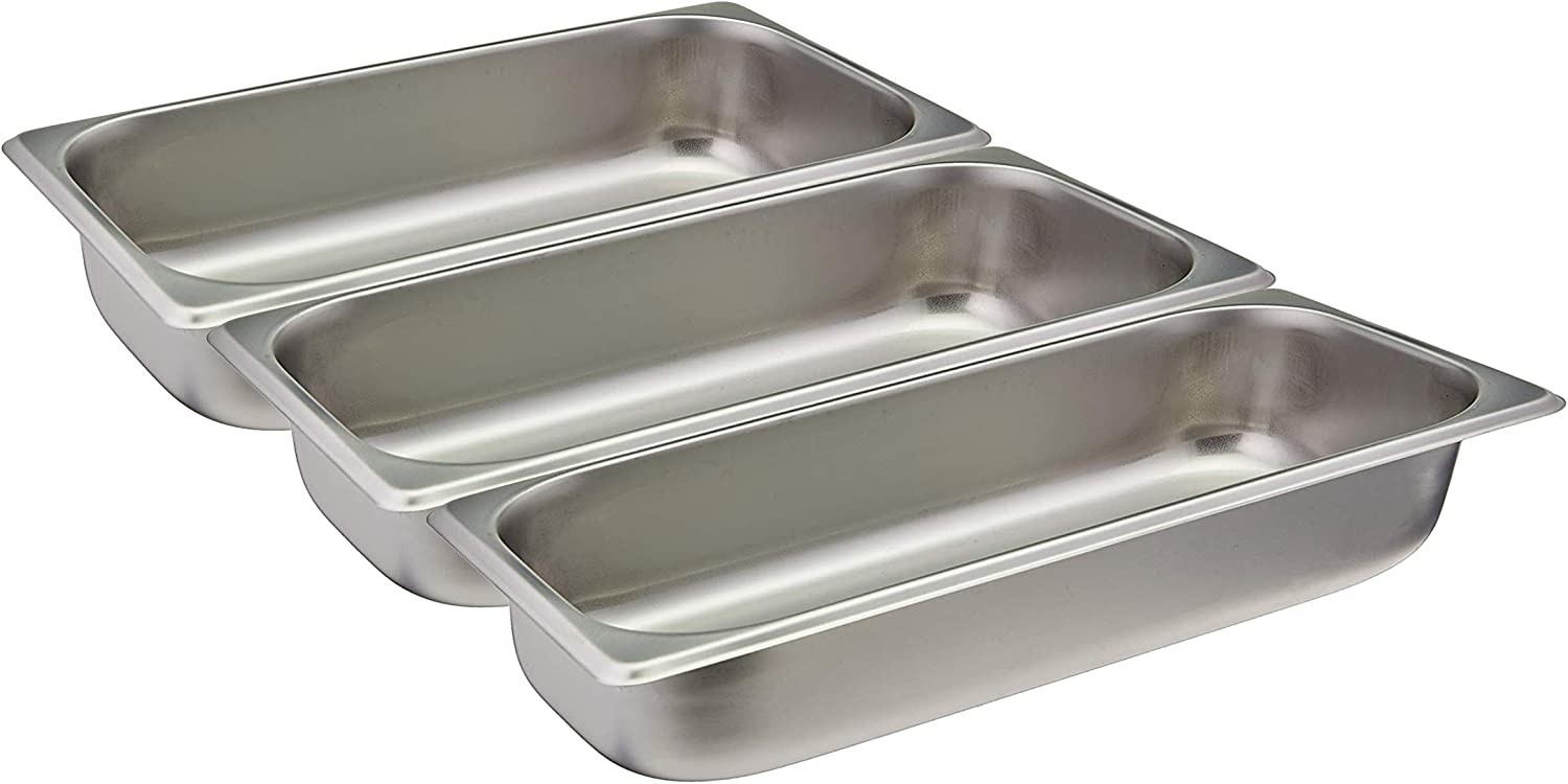 TigerChef Third Size Stainless Steel Steam Pan, 2-1/2" Deep - 3 pcs
