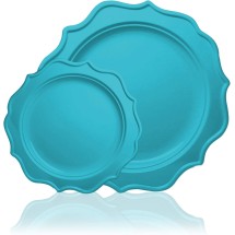 TigerChef Turquoise Scalloped Rim Disposable Plates Set, Includes 10&quot; and 8&quot; Plates, Service for 48