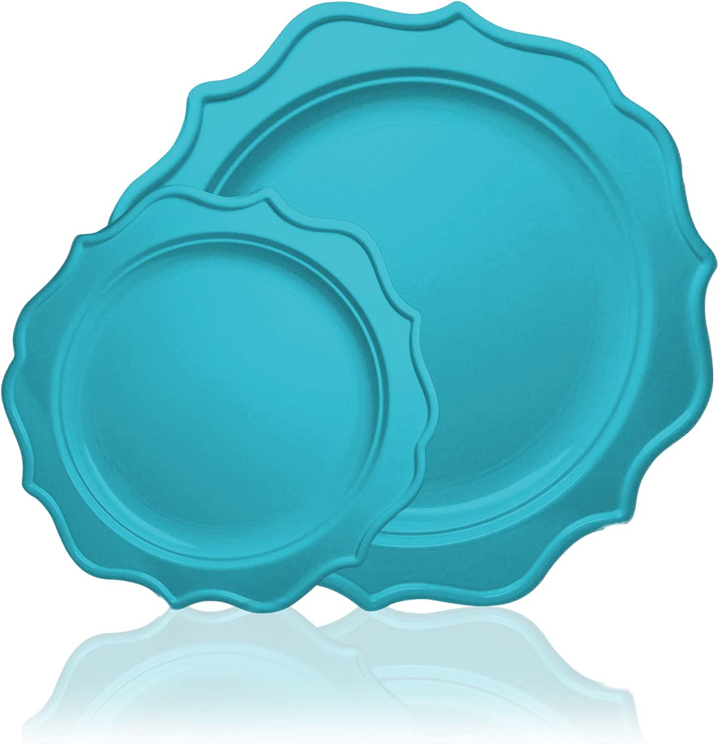 TigerChef Turquoise Scalloped Rim Disposable Plates Set, Includes 10" and 8" Plates, Service for 48