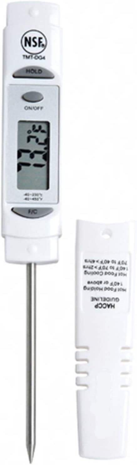 TigerChef White Digital Pocket Thermometer with Hold Function, 1-1/4" LCD, 3-1/8" Probe