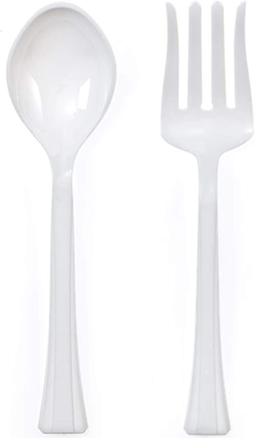 TigerChef White Heavy Duty Disposable Plastic Serving Spoon/Fork Set, 6 Sets