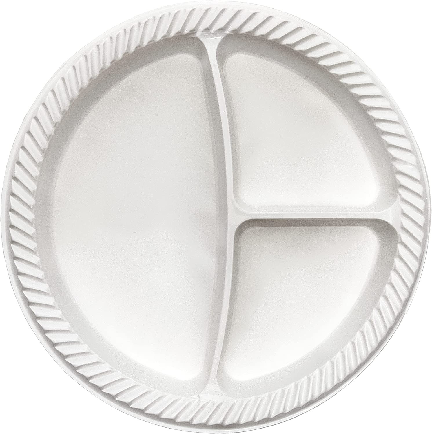 TigerChef White Plastic 3 Compartment Divided Plates, 56/Plates