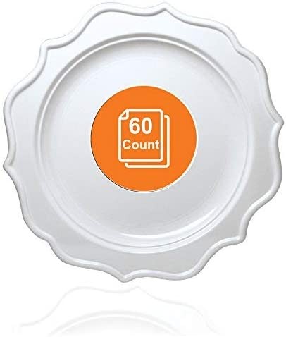 TigerChef White Scalloped Rim Disposable Dinner Plates 10", 60/Pack