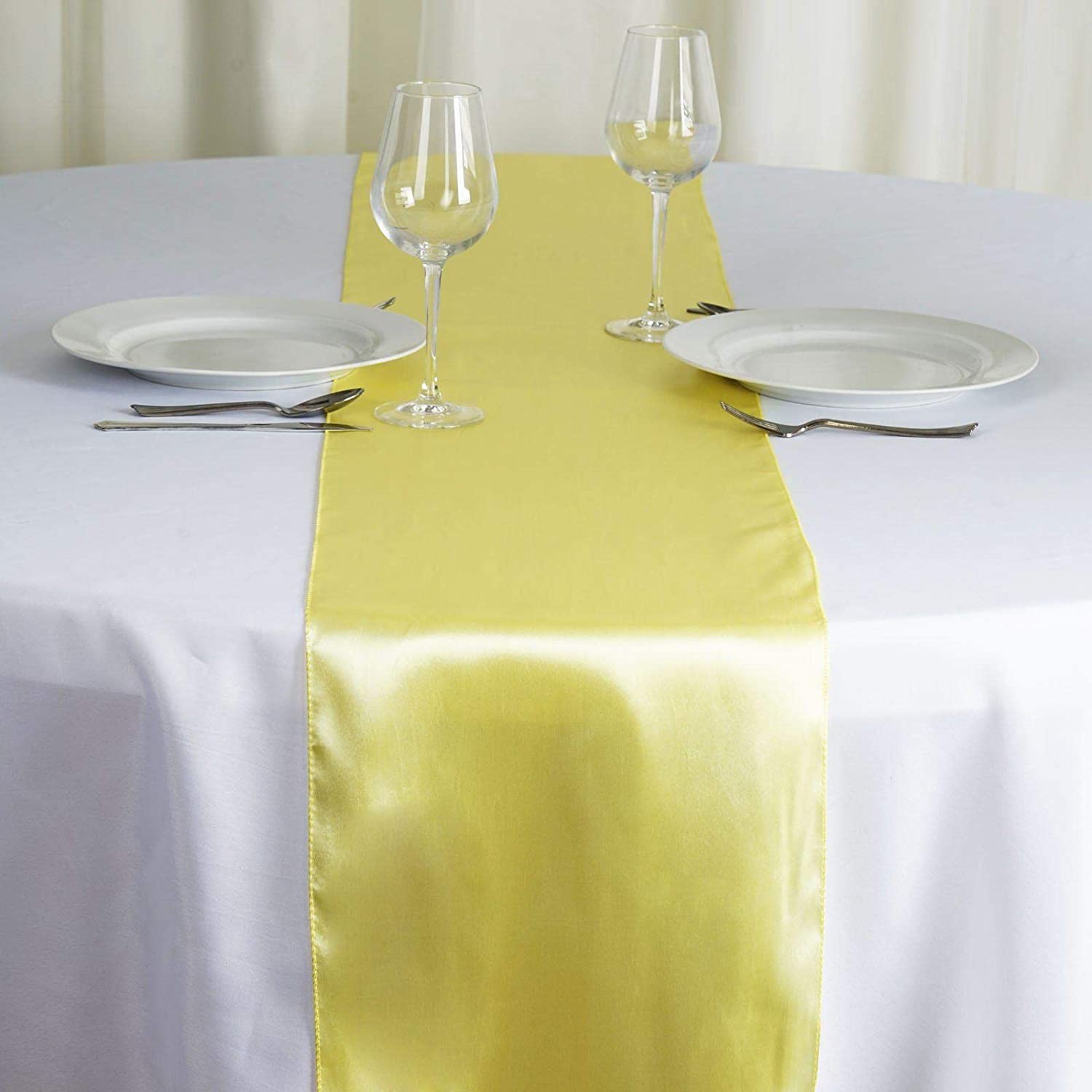 TigerChef Yellow Satin Table Runner, 12" x 108" - 3/Pack
