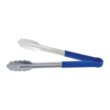 CAC China STCH-12BL Stainless Steel Tongs with Blue Handle 12&quot;
