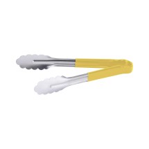 CAC China STCH-10YL Stainless Steel Tongs with Yellow Handle 10&quot;