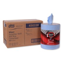 Tork Advanced ShopMax Wipers 450, Centerfeed Refill, Blue, 2 Rolls/Carton