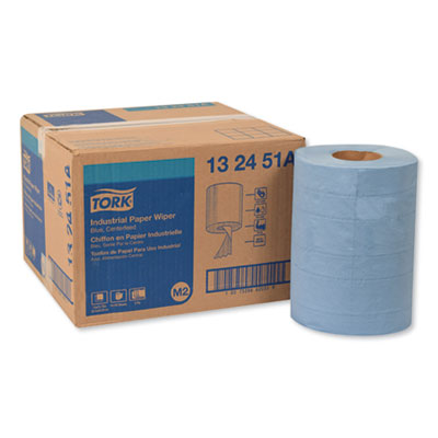 Tork Industrial Paper Wiper, 4-Ply, Blue, 10" x 15-3/4", 4 Rolls/Carton