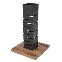 Rosseto SM160 SKYCAP Black Matte Steel Tall Column Multi-Level Riser with Walnut Base 13.75&quot; x 13.75&quot; x 22.5&quot;H