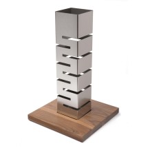Rosseto SM159 SKYCAP Stainless Steel Tall Column Multi-Level Riser with Walnut Base 13.75&quot; x 13.75&quot; x 22.5&quot;H