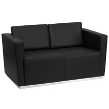 Flash Furniture ZB-TRINITY-8094-LS-BK-GG Trinity Series Contemporary Black Leather Love Seat with Stainless Steel Base