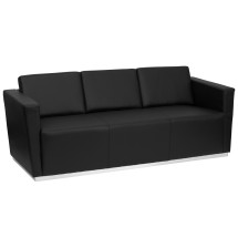 Flash Furniture ZB-TRINITY-8094-SOFA-BK-GG Trinity Series Contemporary Black Leather Sofa with Stainless Steel Base