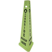 Trivu 3-Sided &quot;Curbside Pickup Here&quot; Sign, Fluorescent Green, 14.75&quot; x 12.7&quot; x 40&quot;H